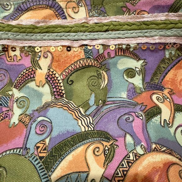 Laurel Burch Shoulder Horse Tote Bag Multicolor Horse Canvas Sequin Art Boho - Picture 6 of 10